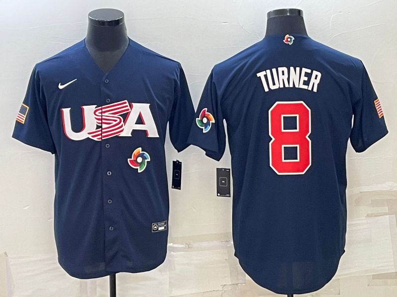 Men 2023 World Cub USA #8 Turner Blue Nike MLB Jersey7
